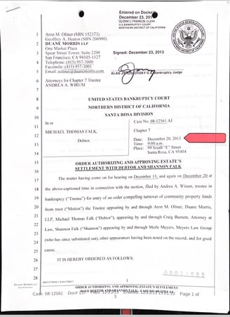 Andrea Wirum order authorizing Settlement December 20, 2013