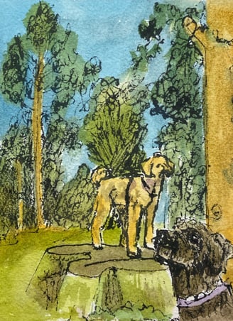 The Album Cover: Betty Bear's with Rosie, Watercolour and Ink on cotton rag