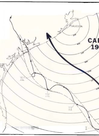 Center track of a tropical cyclone (Carla, 1961)  with trochoidal oscillation movement. (NOAA adaptation from Weatherwise)