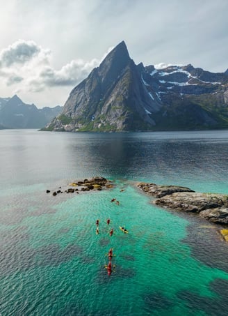 Kayaking in Hamnøy, Lofoten before fish and chips at Maritime Munchies.