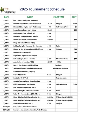Tournament Schedule 2025