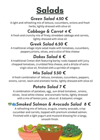 Fresh made Salads at Sunset Drift Tavern in John's Guesthouse , Ksamil Albania