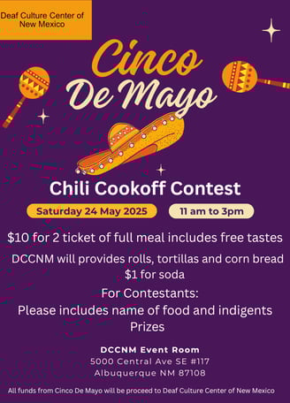 Cinco De Mayo Chili Cookoff Contest Saturday 24 May 2025 11am to 3pm DCCNM Event Room 5000 Central Ave SE #117 Albuquerque NM