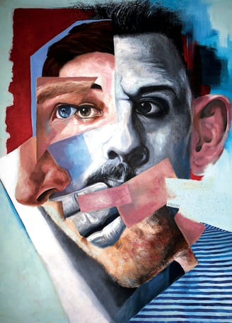 An acrylic painting by Christine Gallagher, titled 'Identity Crisis' - 80cm x 100cm