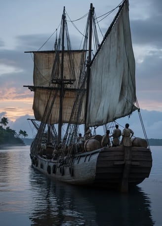 1619, Dutch East India Company ship Nieuw Hoorn anchored in the calm waters of the Sunda Strait