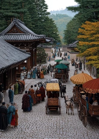 autumn morning in the imperial city of Nara, Emperor Kammu’s royal entourage prepares to depart