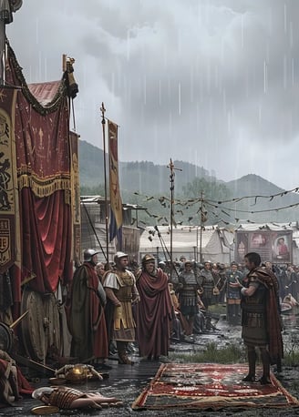 Roman Emperor Theodosius I addressing Gothic leaders during the peace negotiations in 382