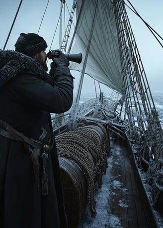 Frozen seascape south of Cape Horn, 1820, Captain Nathaniel B. Palmer gazing
