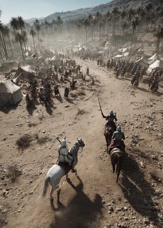 hills of Hattin under a blistering midday sun, 1187: Saladin on horseback