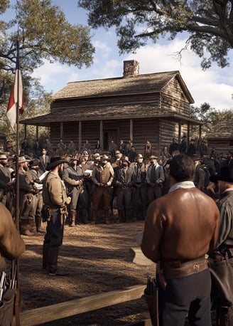 1835 Texas Rangers formed, frontier outpost, settlers, parchment decree.