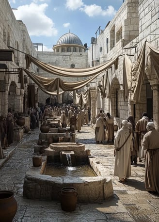 Hot afternoon, 1521, narrow streets of Ottoman-era Jerusalem