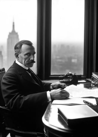 ockefeller in His Office Picture Rockefeller seated in his grand office in 1916, surrounded by dark