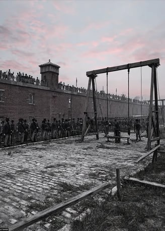 Washington Arsenal Grounds, July 7th 1865: Scaffold Erected