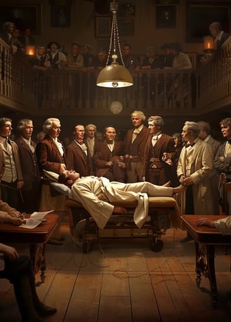 dimly lit medical theatre where Dr. Joseph Carpue performs groundbreaking plastic surgery