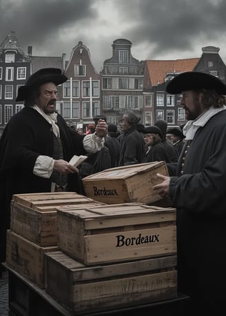 Merchants in Uproar: In a bustling Amsterdam marketplace, Dutch wine merchants argue heatedly