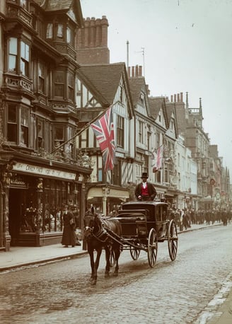 Oxford High Street, England, July 5th 1865: Flag Ahead
