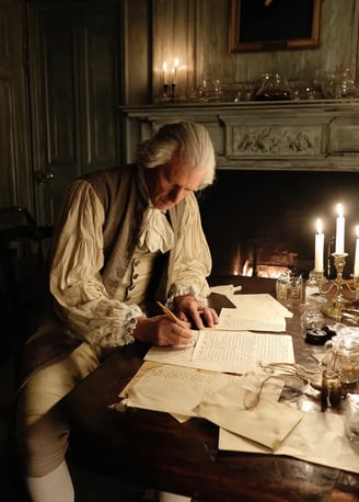 By candlelight in a colonial Philadelphia study in 1775, Dr. James Jay