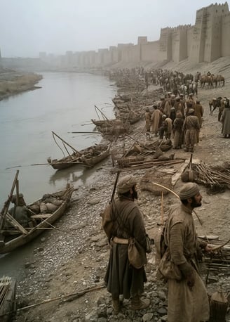 Tigris River Banks, 1401 CE: pale dawn light