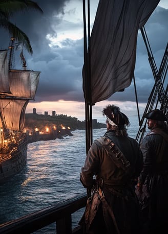 English fleet approaches San Juan during failed naval expedition by Drake and Hawkins in 1595.