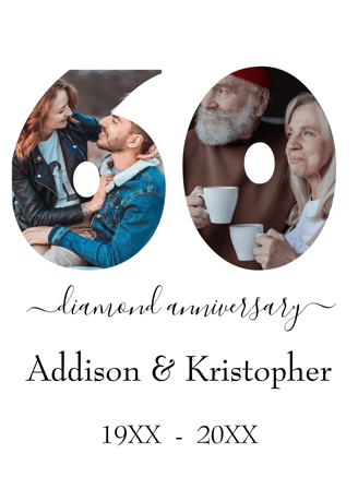 a couple celebrating their 60th anniversary with a photo of their 60th anniversary