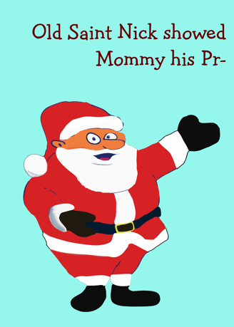 a cartoon santa clause holding a present