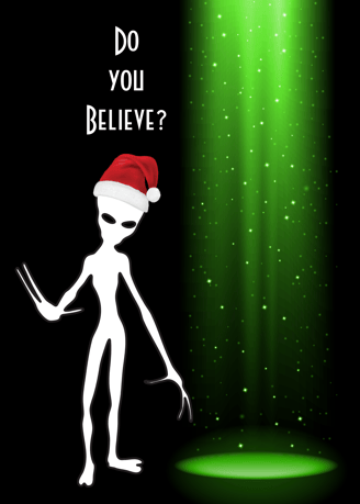 an alien in a Christmas hat