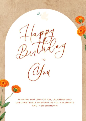 a birthday card with a bird and marigold flowers