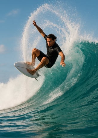 un surfeur sur une vague pour le journée internationale du surf