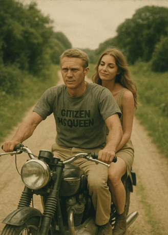 Un couple en balade sur une route de campagne en moto pour la journée mondiale.