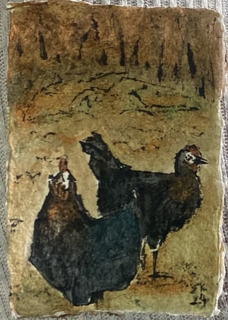 FOR SALE Olive and Truffle. Miniature watercolour & ink on Khadi cotton rag, 150gsm