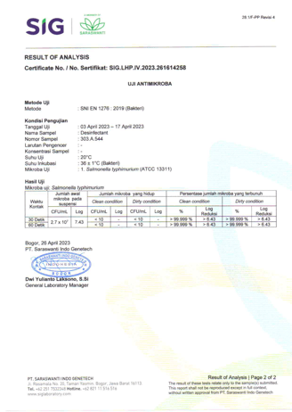 cleaning products laboratory test approved achieved by narazima asia