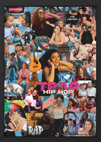 a collage of girls with Paris tower and her acoustic guitar