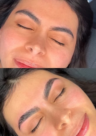 Before a brow lamination photo and After brow lamination photo