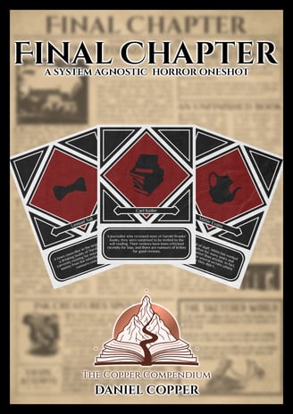 The cover of Final Chapter, showing a blurred version of the game with a spread of character cards in front of it.