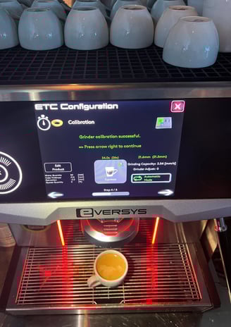 Eversys espresso machine successfully calibrated during grinder adjustment
