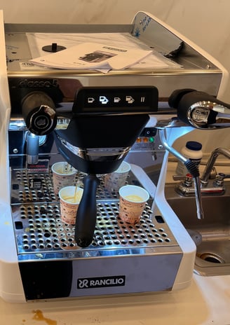 Rancilio Classe 5 espresso machine being tested after service in South Florida