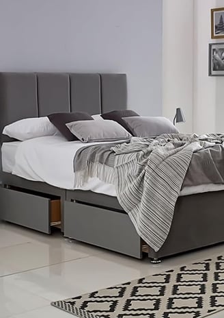 grey bed with storage