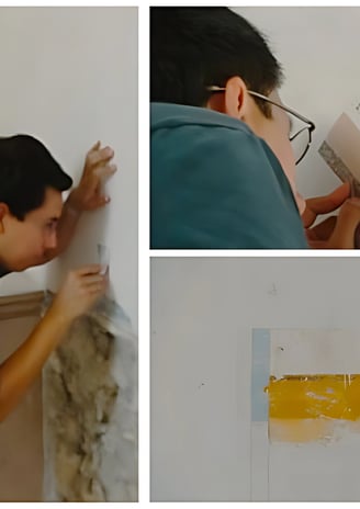 Andres elaborando calas en muros interiores. Procesos de restauración