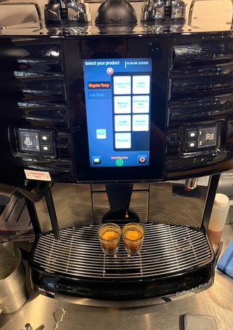 Schaerer Coffee Art Plus espresso machine brewing double shot in South Florida