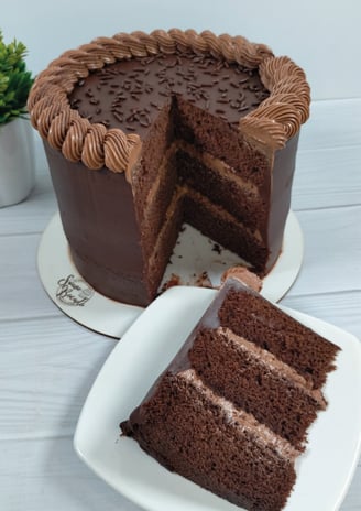 a chocolate cake with chocolate frosting and chocolate frosting