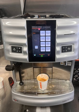 Schaerer Coffee Art Plus brewing a medium espresso during regular use in South Florida