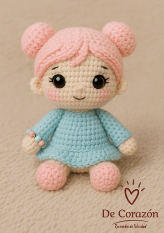 una muñeca de crochet doll with a pink dress