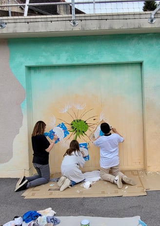 Fresque participative avec des élèves du collège et de l'école Primaire d'Orgelet.