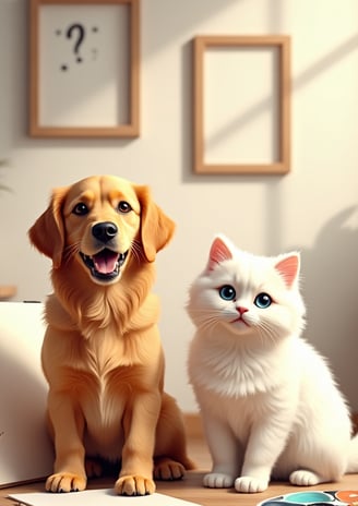PetArt360 – kişiye özel evcil hayvan portresi, yan yana duran kedi ve köpek figürü
