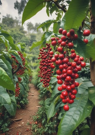 A white coffee bag labeled 'Bix Coffee' sits partially obscured by green foliage. The label provides information about the coffee, including its origin from Indonesia, roast type as Omni, and process as washed. A QR code and contact information are also visible on the package.