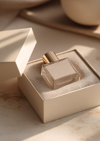 Elegant perfume bottle with minimalist backdrop, reflecting ANVERA’s curated fragrance philosophy