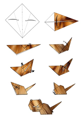 Istruzioni per creare il corpo di un gatto di origami con la carta