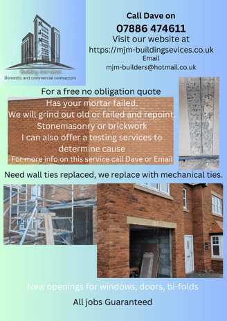 Building company in northeast England, This flyer is for our some of our services, Mortar testing. 