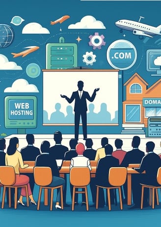 a man standing in front of a presentation on a presentation