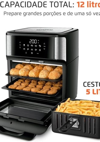 Fritadeira Air Fryer Forno Oven 12 Litros, Mondial, Preto/Inox, 2000W, 110V - AFON-12L-BI